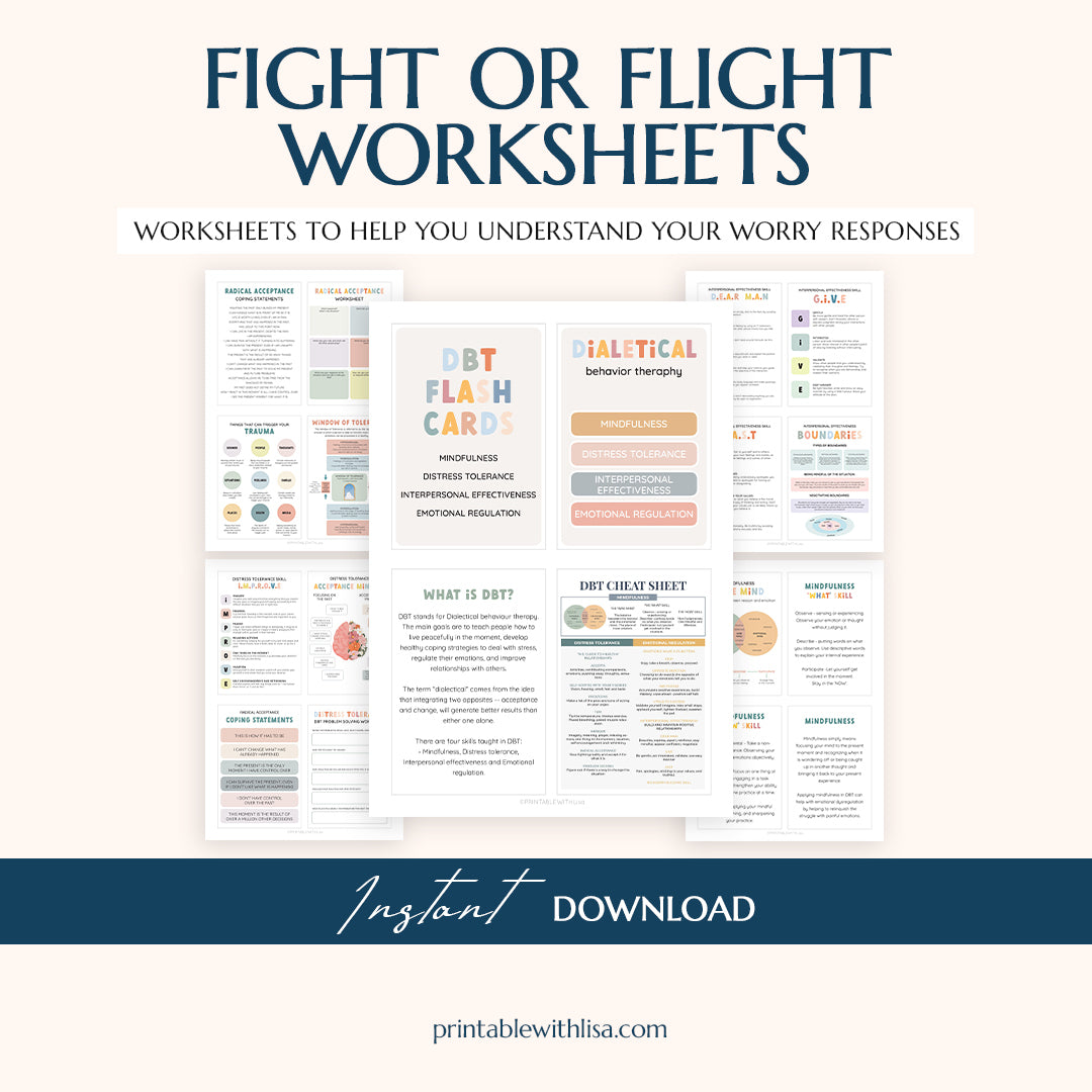 Trauma Therapy Bundle - Coping cards, therapy worksheets, PTSD & anxiety tools