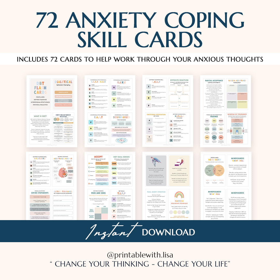 Trauma Therapy Bundle - Coping cards, therapy worksheets, PTSD & anxiety tools